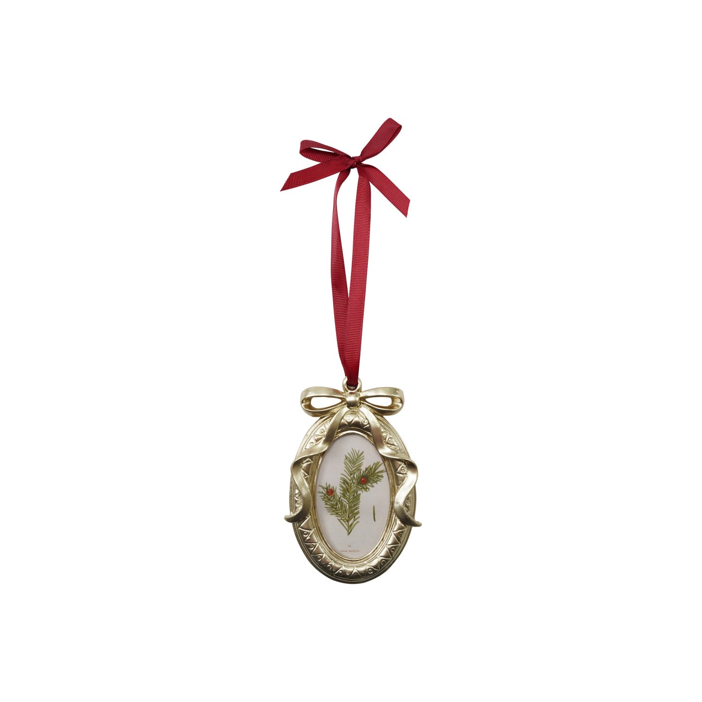 Resin Photo Frame Ornament w/ Bow & Burgundy Ribbon Hanger