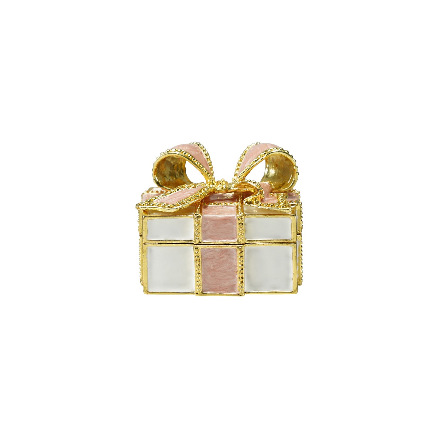 Gold Metal Gift Shaped Trinket Box with Jewels