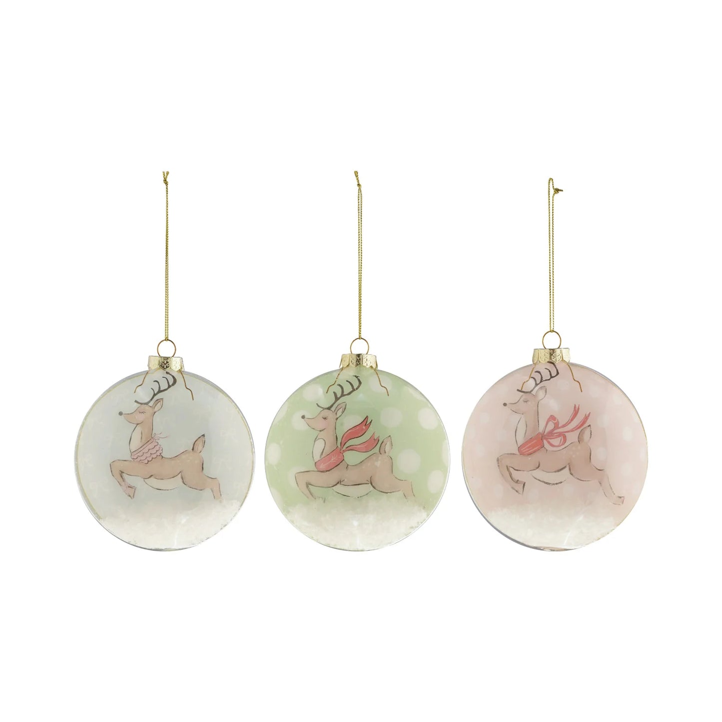 Glass Ball Ornament with Reindeer & Faux Snow Inside, 3 styles