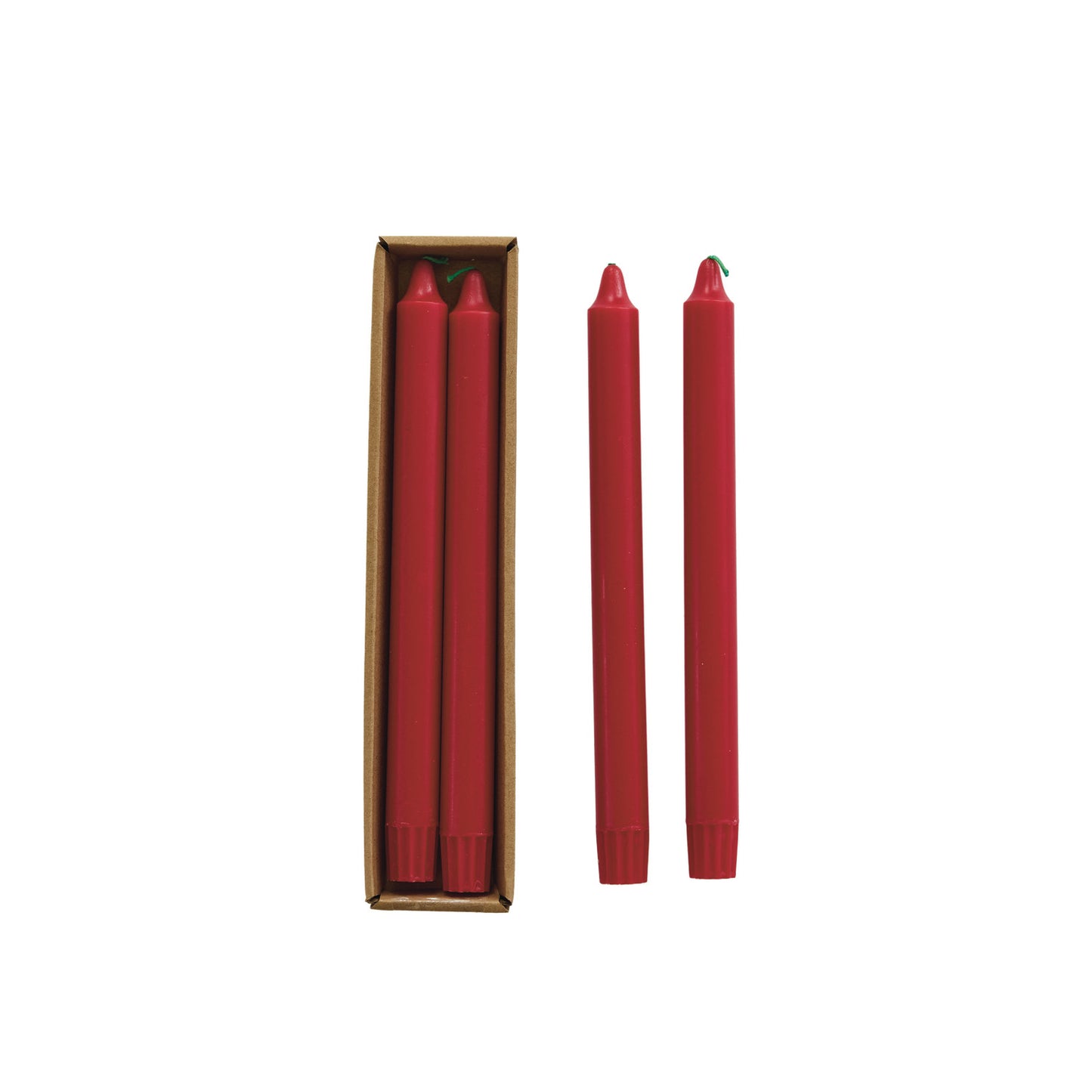 Pair of Red Unscented Taper Candles with Green Wick
