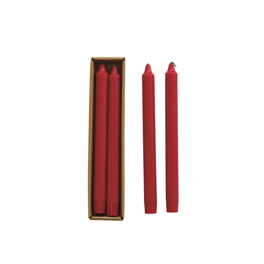Pair of Red Unscented Taper Candles with Green Wick