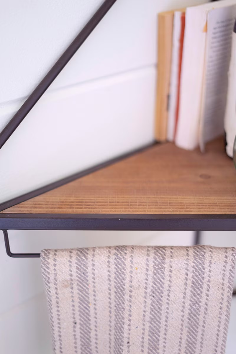 Metal and Wood Triangle Corner Shelf