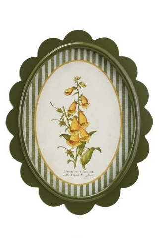 Green Scalloped Framed Artwork with Flowers & Stripes