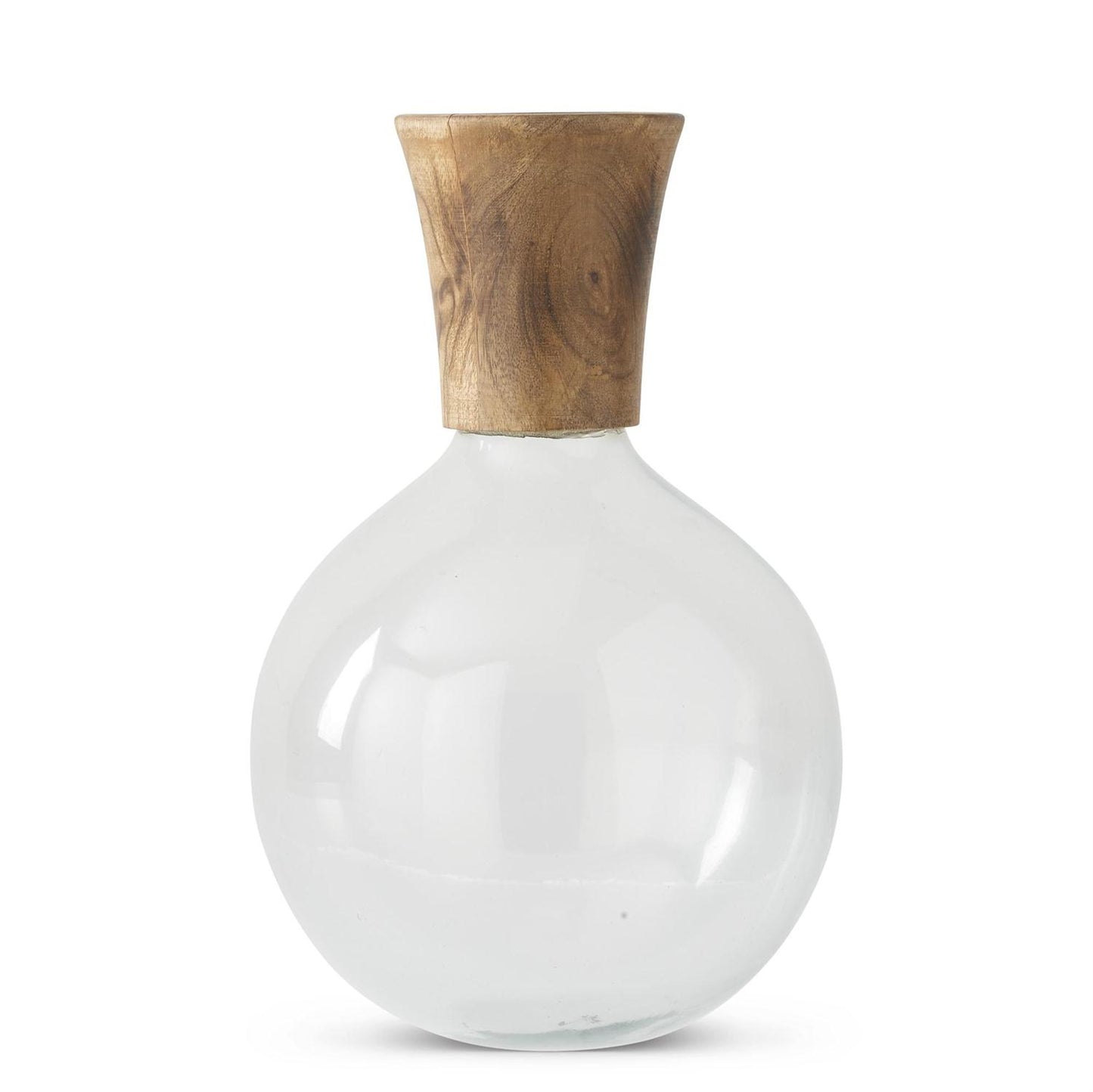 Rounded Glass and Wood Vase