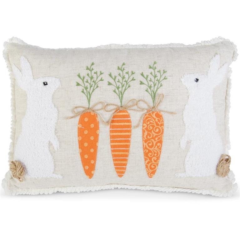 Linen Pillow w/2 Rabbits & Carrots