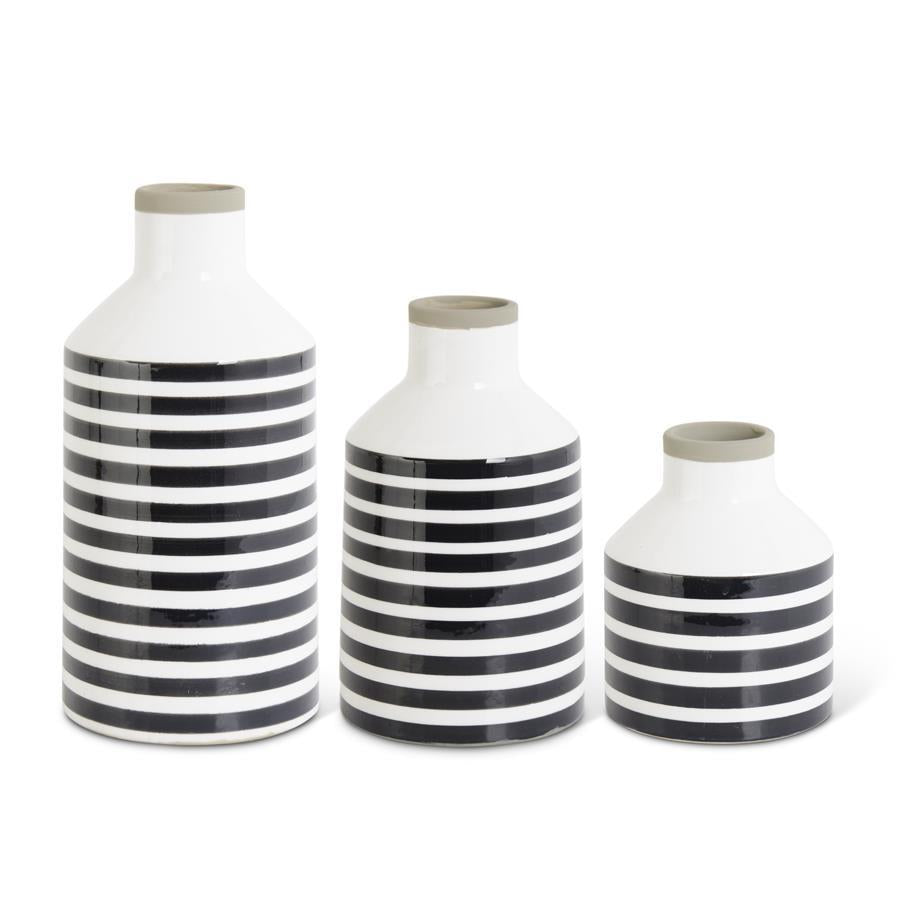 White and Black Striped Terracotta Vases