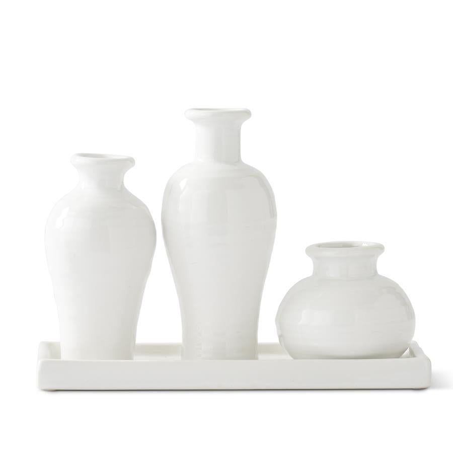 Three Ceramic Vases with Attached Tray