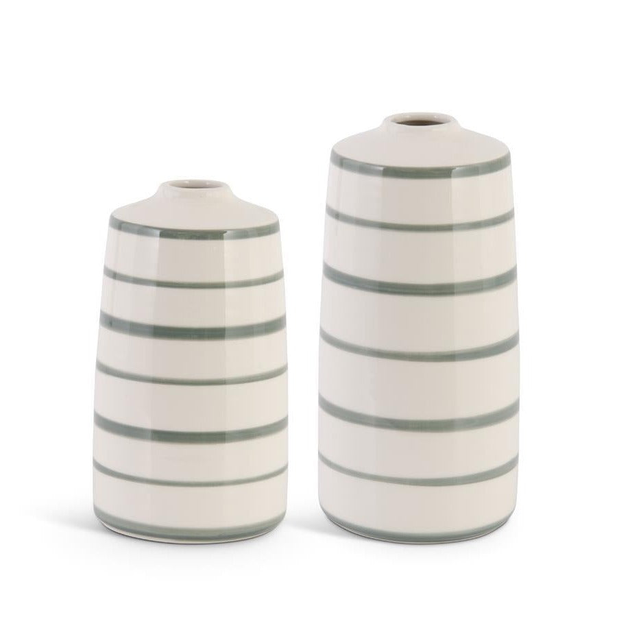 Cream & Sage Green Striped Vases