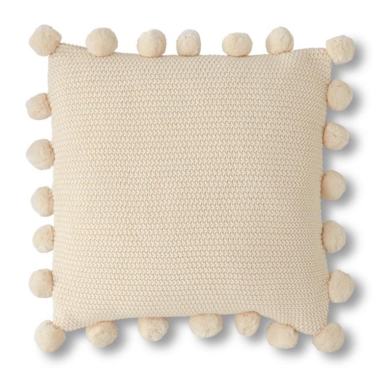 Cream Knit Pillows with Pompom Trim