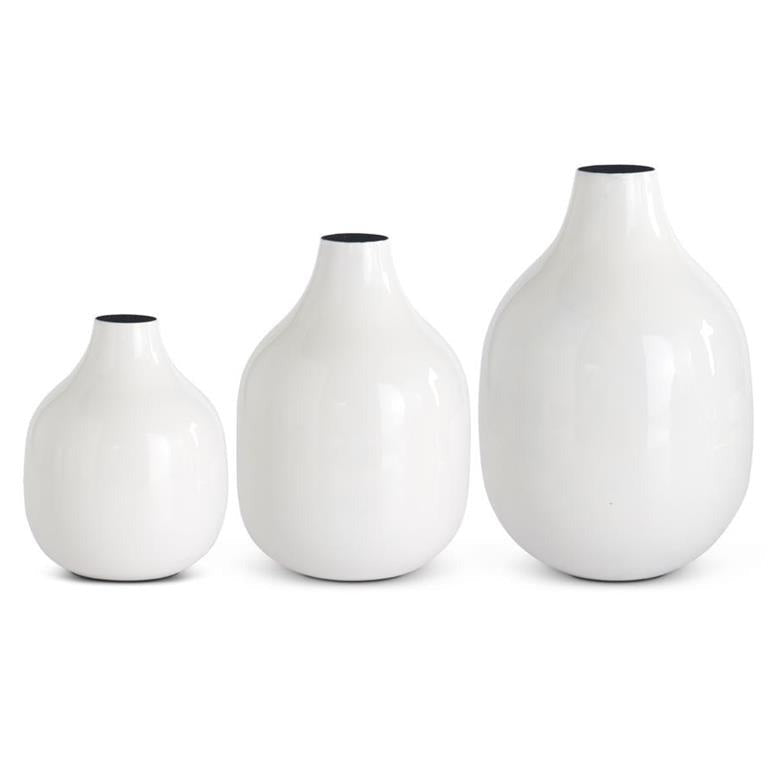 White Enameled Metal Vases