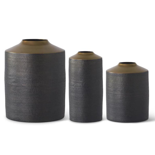 Black & Brass Metal Vase Lg