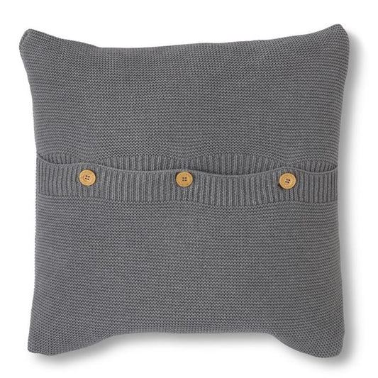 Gray Knit Pillow with Center Buttons