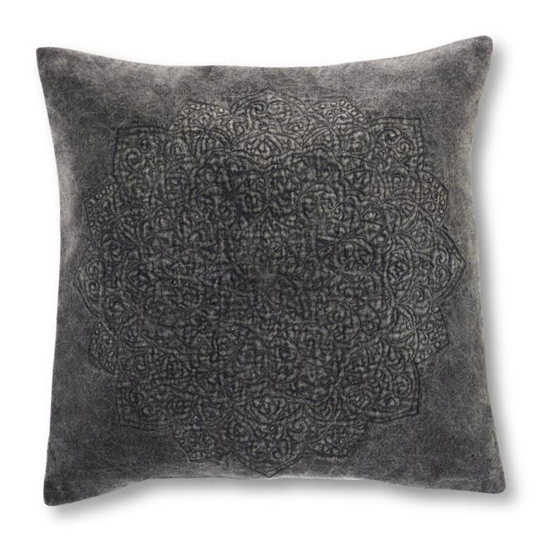 20" Gray Pillow with Embroidery