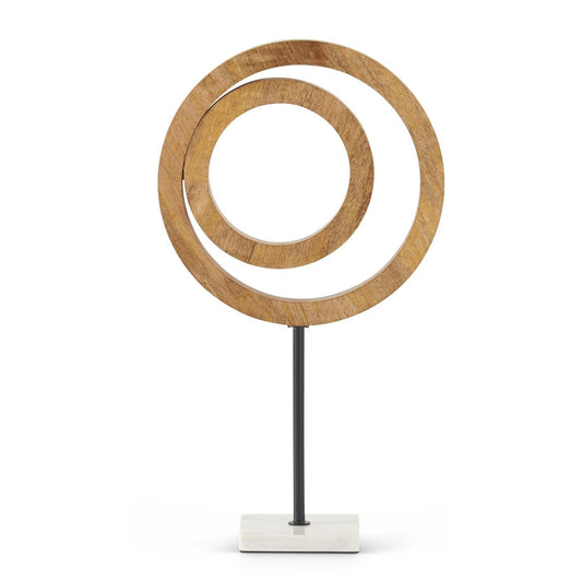 Wood Abstract Circle Sculpture w/Marble Square Base