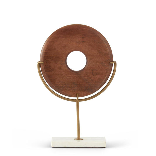 Wood Disc on Marble Base Sculpture