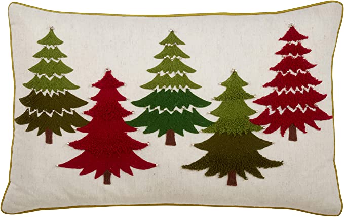 Embroidered Christmas Tree Lumbar Pillow