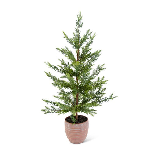 Real Touch Fir Pine Tree in Ribbed Terracotta Pot