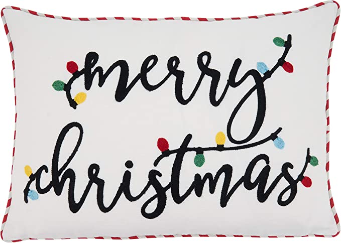 Merry Christmas with String Lights Lumbar Pillow