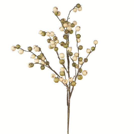 24 Inch Green and White Berry Stem