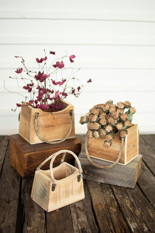Wood Hand Bag Planter Med