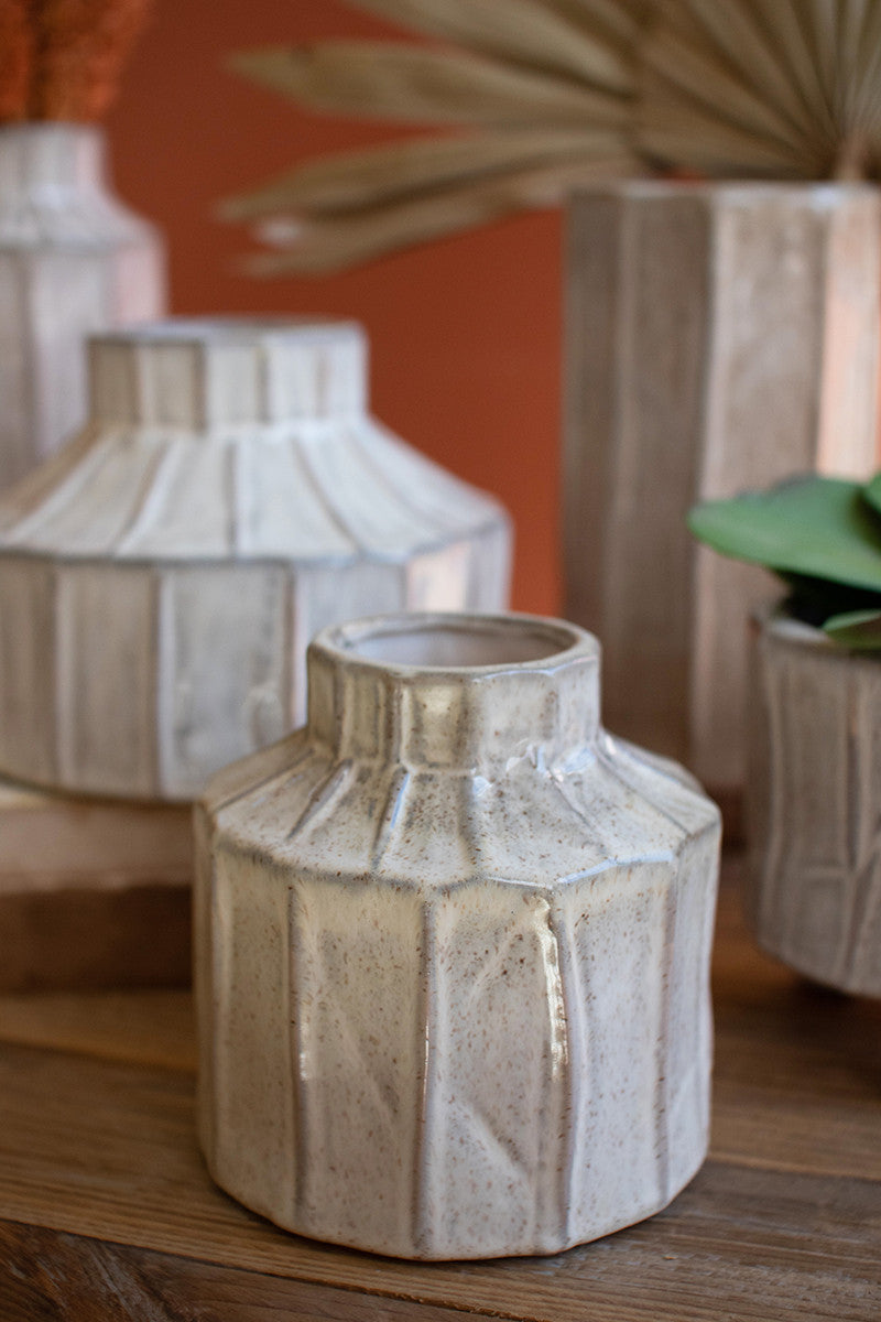 White Ceramic Ribbed Vase