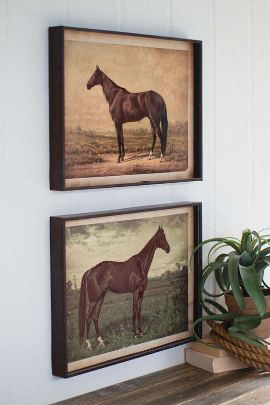 Vintage horse print under glass