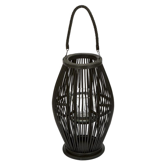 Black Rattan Lantern with Glass Insert