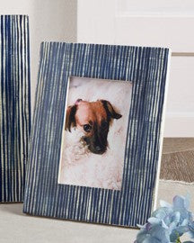 Blue and White Lined Photo Frame
