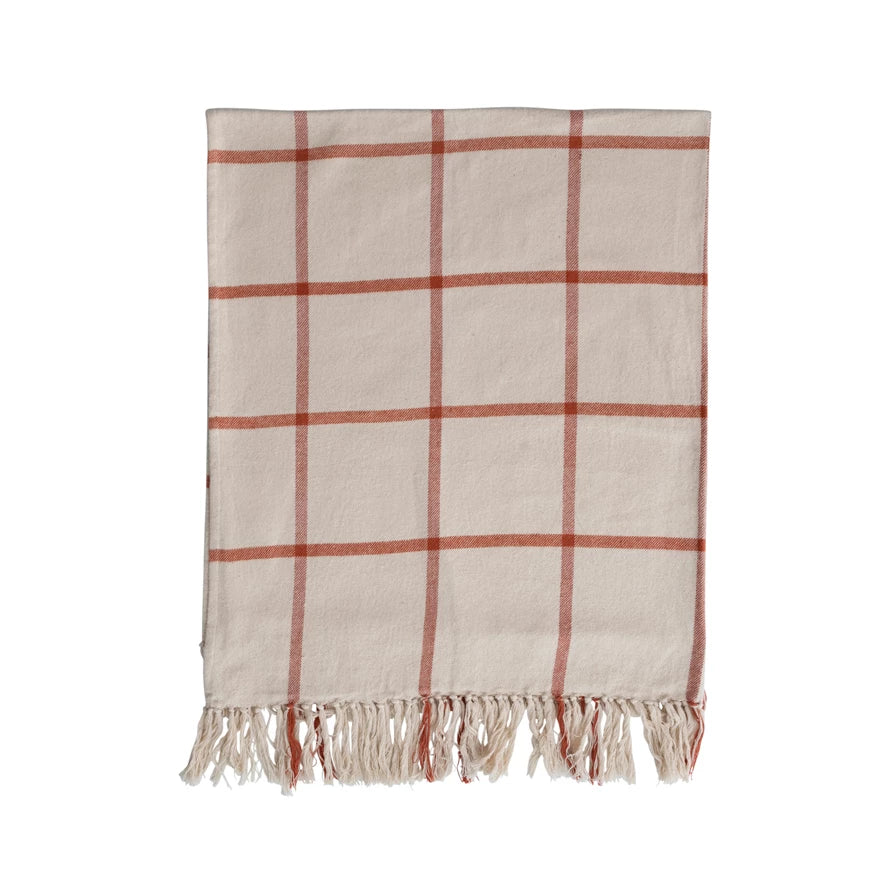 Cotton Flannel Throw, Cream and Rust
