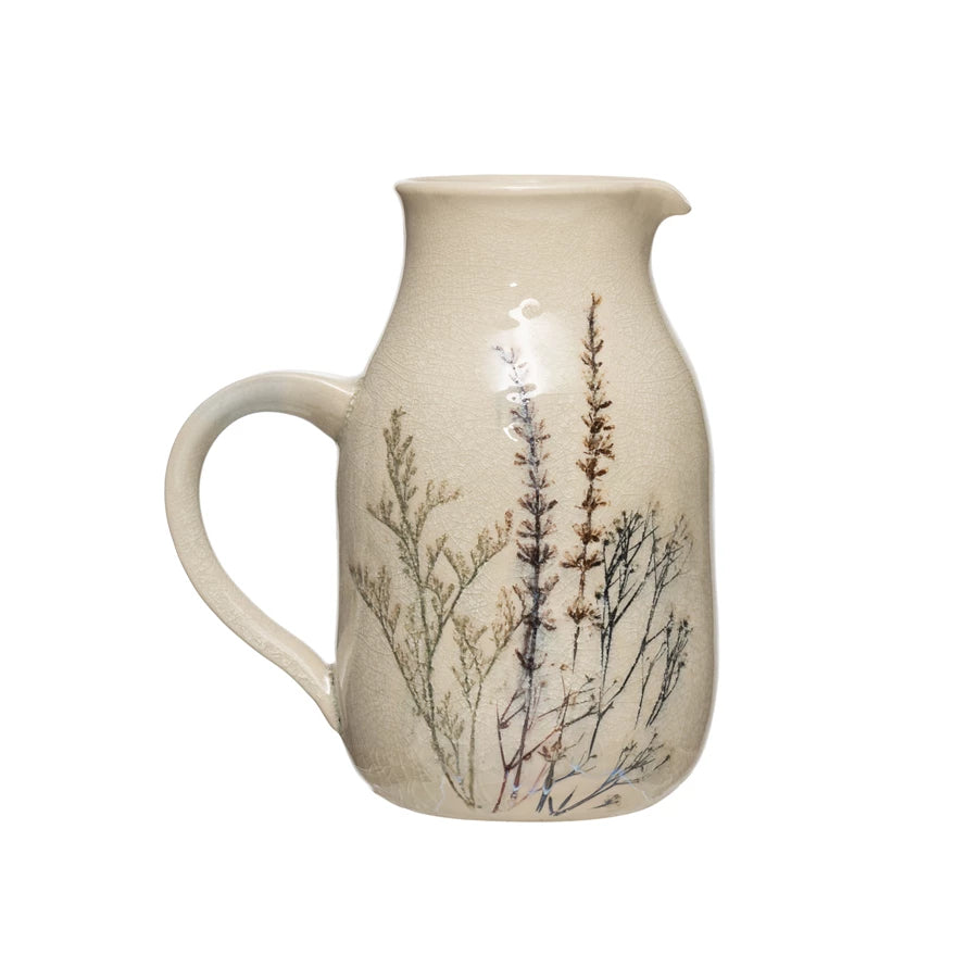 Stoneware Debossed Floral Pitcher