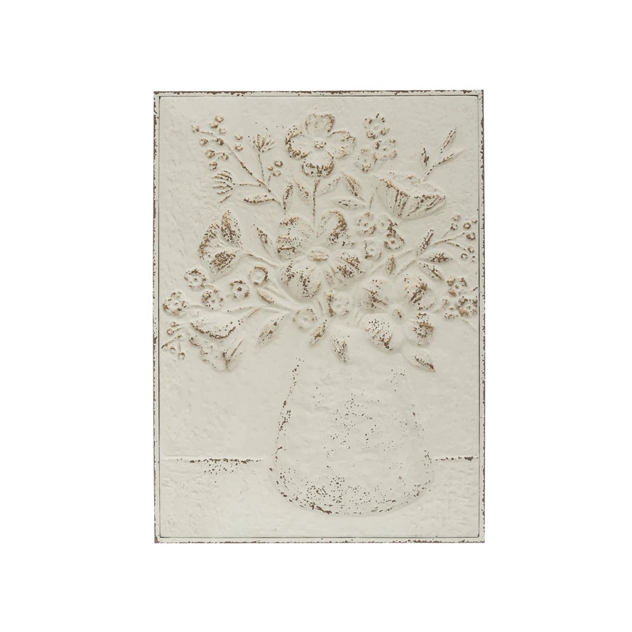 Embossed Wall Decor with Flowers in Vase