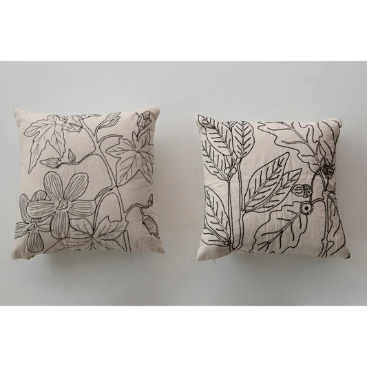 Pillow Floral Embroidery & Gold Zipper