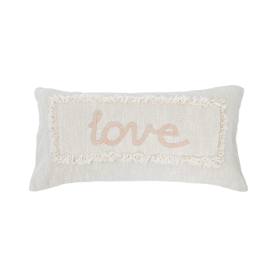 Embroidered "Love" Lumbar Pillow
