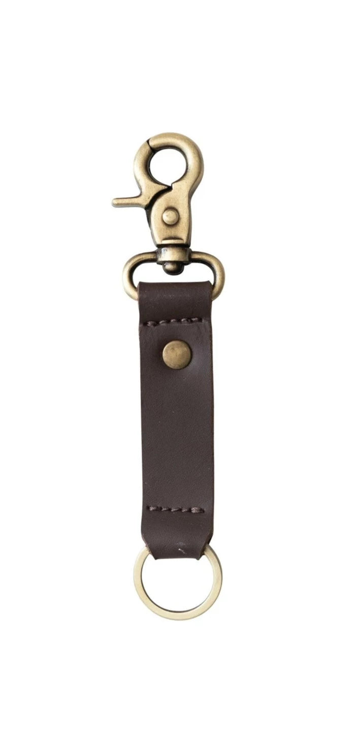 Dark Brown Leather & Metal Keychain