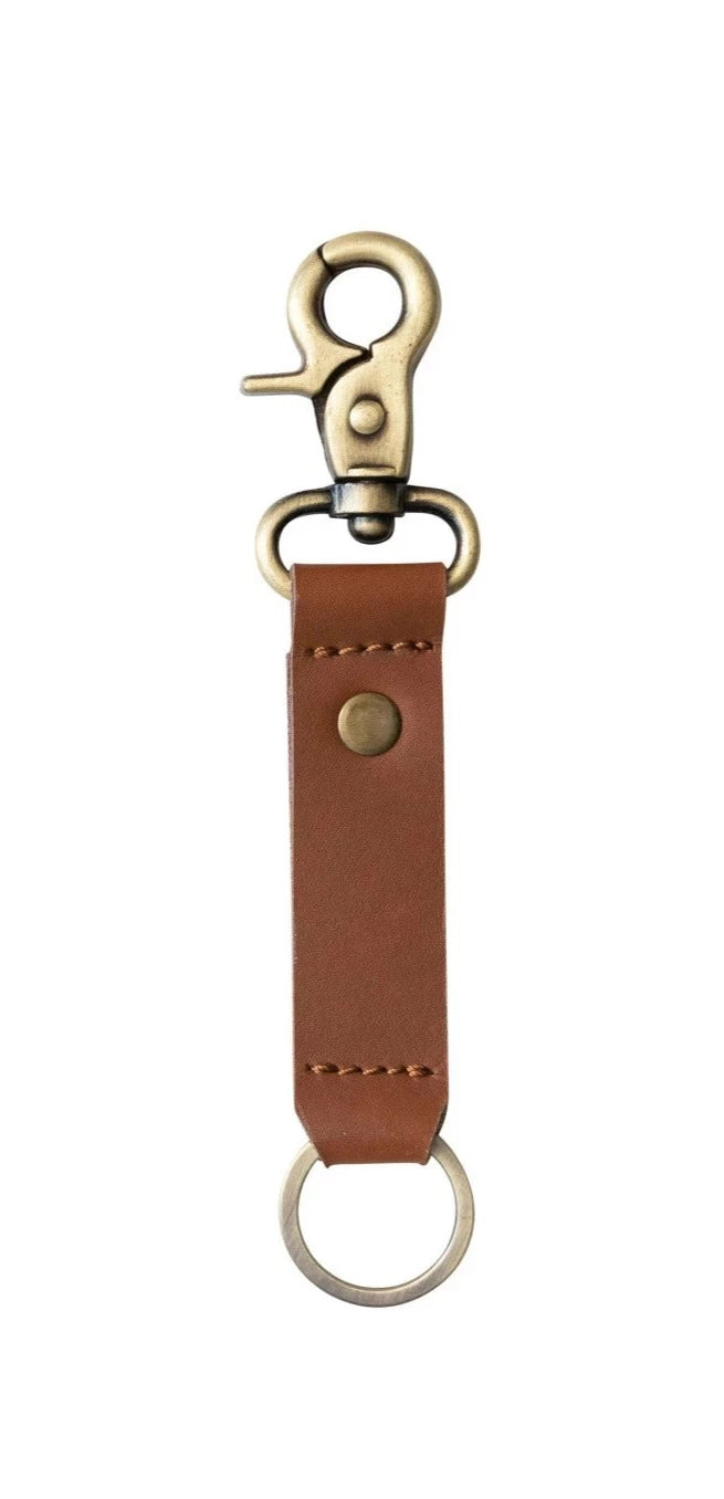 Russet Leather & Metal Keychain