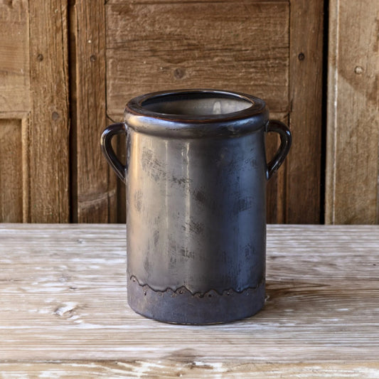 Small Smoked Glazed Pottery Crock